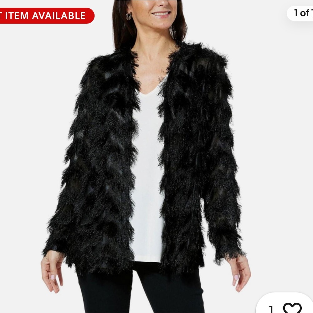 Colleen Lopez Chevron Fringe Black Duster Cardigan Black Sz Large